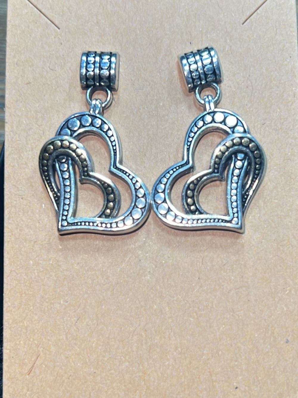 Brighton Sterling Silver / Gold Double Heart Drop Earrings - Like New